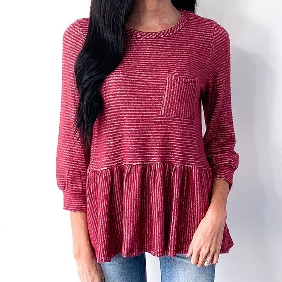 orange creek Sweaters - Orange Creek Red Striped Soft Peplum Sweater NWT